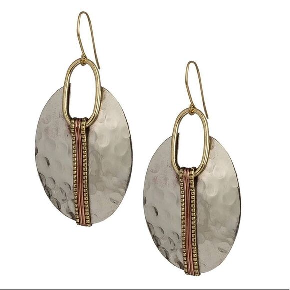 Boho Oval or Round Hammered Earrings - Picture 1 of 3
